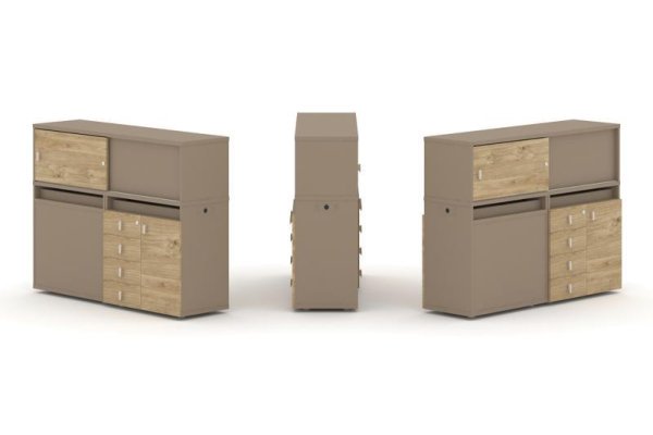 Тумба двойная + низкая надставка ES.NB.2N-18 (1500х410х1135) (Латте/Тиквуд Светлый)