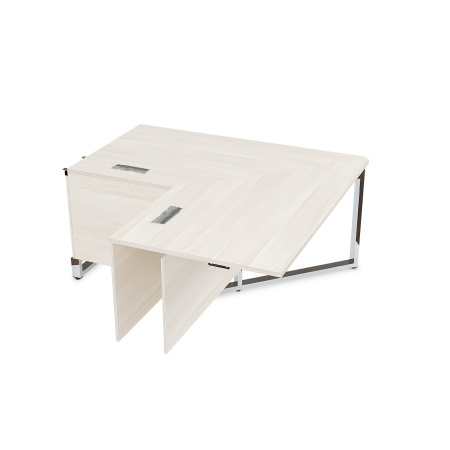 16СУС.196 Стол угловой бенч, средний модуль  (1600/900x1600/900x750) (Ivory | Металл Глянец)