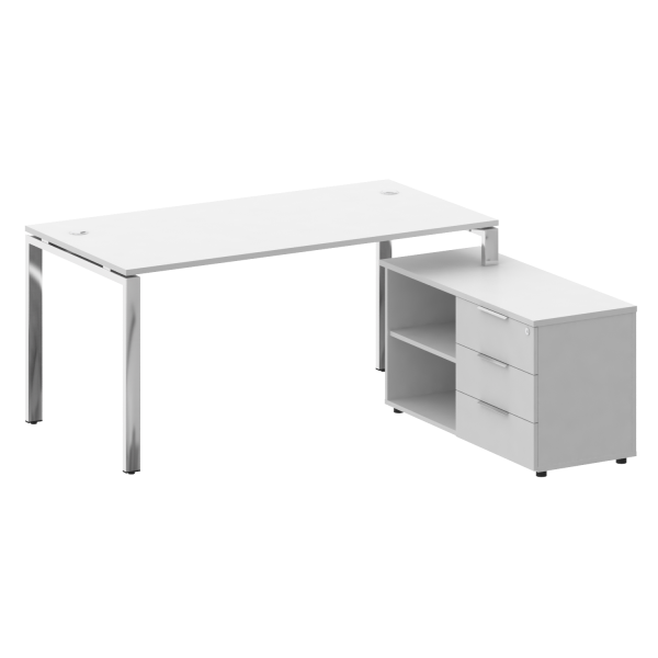 Стол для руководителя с тумбой правый БГ.СРТ-4.8 (R) 1700x1620x750 (Белый/Нерж. Сталь)