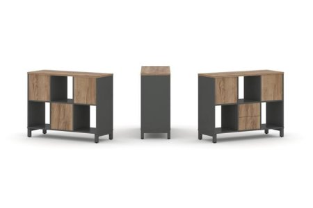 Набор стеллажа 1 сторонний, 2 яруса SN.NS-231 (1121х400х881) (Антрацит/Дуб Табак/Металл Антрацит)