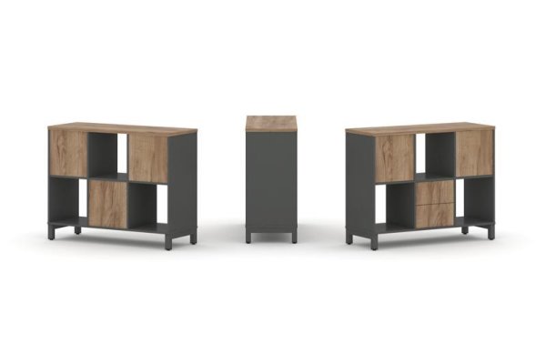 Набор стеллажа 1 сторонний, 2 яруса SN.NS-231 (1121х400х881) (Антрацит/Дуб Табак/Металл Антрацит)