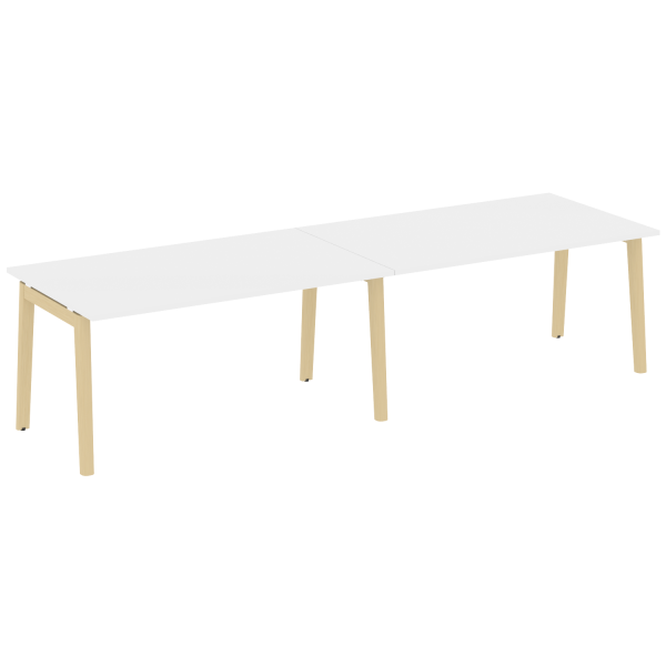 Стол переговорный на деревянных опорах Onix Wood OW.PRG-2.4 3160x980x750 (Белый Бриллиант/Дуб Светлый)