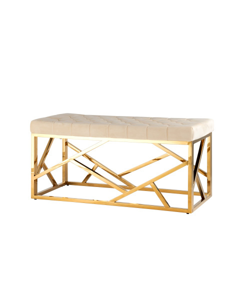 Банкетка-скамейка АРТ ДЕКО велюр бежевый сталь золото (Банкетка Арт Деко бежевый)