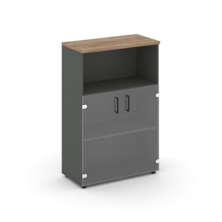 Шкаф средний широкий SN.STS-202 (796х400х1203) (Антрацит/Дуб Табак/Прозрачный)