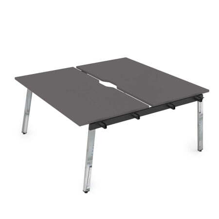 10БДНВ.289 Стол системы Бенч с вырезом, сдвоенный, на 2 рабочих места - начальный (1400x1635x750) (Graphit/Глянец металл)
