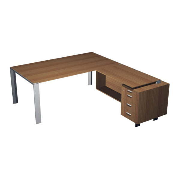 Стол правый с приставкой-тумбой П-опоры ноги - хром X7 X7C01 C 1900x2100x720 (Орех каналеттоСерый)