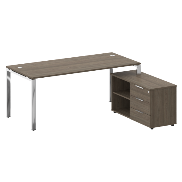 Стол для руководителя с тумбой правый БГ.СРТ-5.8 (R) 1900x1620x750 (Вяз Благородный/Нерж. Сталь)
