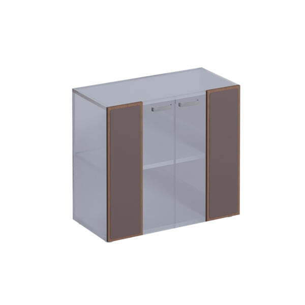 Двери из прозрачного стекла со вставкой из кожи, с металл.ручками ISixty TT80/90 900x19x800 (Кожа коричневая)