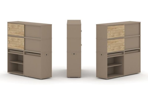 Тумба двойная + высокая надставка ES.NB.2V-23 (1500х410х1520) (Латте/Тиквуд Светлый)