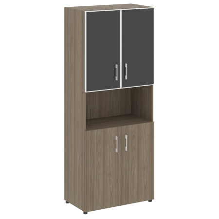 Шкаф для документов с нишей со стеклом черным LT.ST-1.4 R Black (Вяз Благородный)