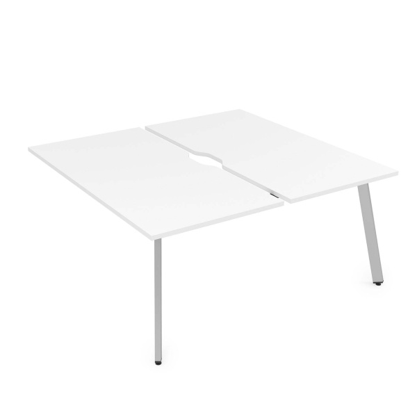 10БДКВ.278 Стол системы Бенч с вырезом, сдвоенный, на 2 рабочих места - конечный (1200x1435x750) (Белый премиум/Алюминий матовый металл)