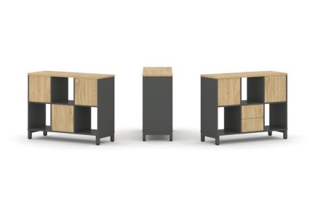 Набор стеллажа 1 сторонний, 2 яруса SN.NS-231 (1121х400х881) (Антрацит/Тиквуд Светлый/Металл Антрацит)