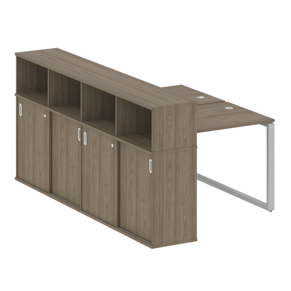 Рабочая станция с шкафом-купе на О-образном м/к Metal System Style БО.РС-СШК-4.1 Т 1410x2332x1098 (Вяз/Серый металл)