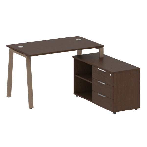 Рабочая станция с тумбой на А-образном м/к Metal System Style БА.РС-СТС-2.2 (R) 1300x1520x750 (Венге Цаво/Мокко металл)