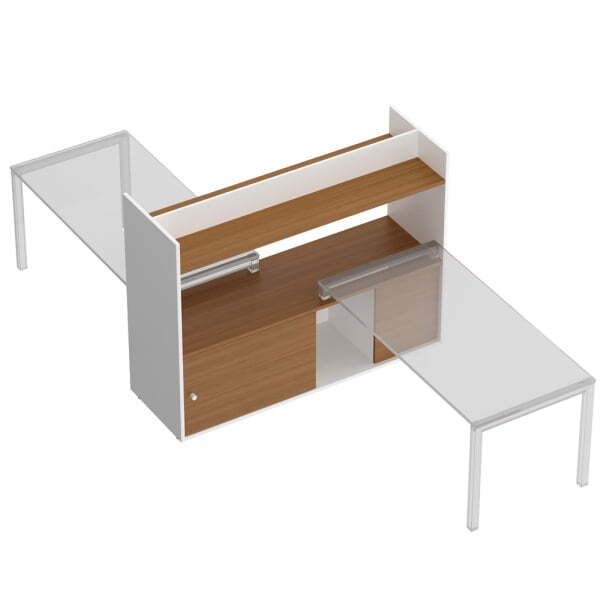 Тумба опорная 180 c надстройкой-полкой с отверстиями под кабель-канал Profiquadro КВ 2008 БВ 1800x60 (Белый премиум / Вишня скандинавская)