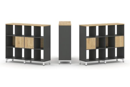 Набор стеллажа 2-х сторонний, 3 яруса SN.NSD-341 (1488х400х1248) (Антрацит/Тиквуд Светлый/Металл Белый)