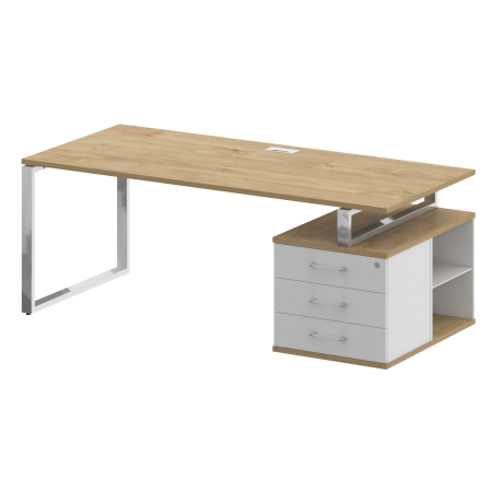 Стол руководителя с опорной тумбой, правый Shift SK.SRT-200 (R) (2000x904x753) (Тиквуд Светлый-Белый Бриллиант | Хром)