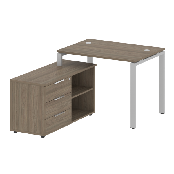 Рабочая станция с опорной тумбой левая Metal System Style БП.РС-СТС-2.1 Л 1100x1520x750 (Вяз/Серый металл)