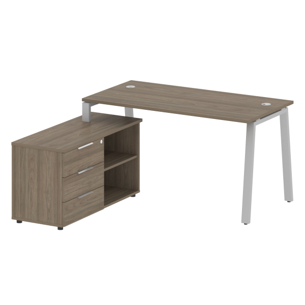 Рабочая станция с тумбой на А-образном м/к Metal System Style БА.РС-СТС-2.3 (L) 1500x1520x750 (Вяз/Серый металл)