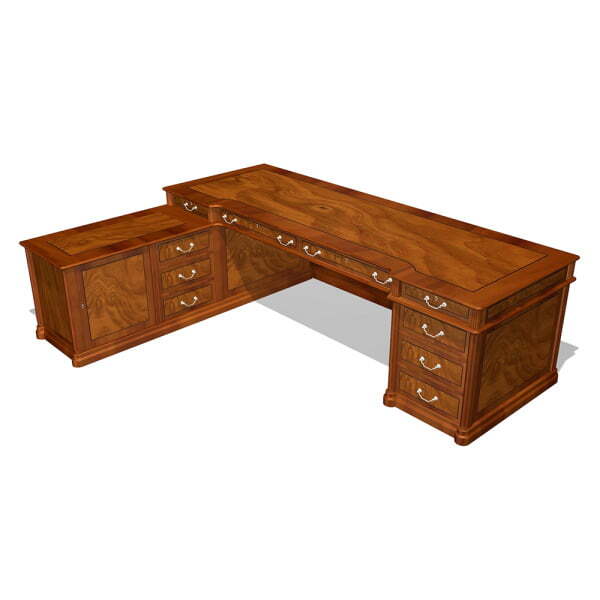 Стол руководителя со столешницей с покрытием левый Art&Moble 01102 2500x1900x780 (Шпон корня оливы)