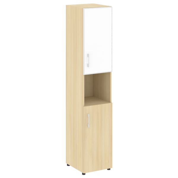 Шкаф для документов с нишей узкий со стеклом белым LT.SU-1.4 R (R) White (Акация Лорка)