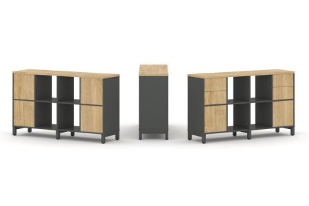 Набор стеллажа 1 сторонний, 2 яруса SN.NS-241 (1488х400х881) (Антрацит/Тиквуд Светлый/Металл Антрацит)